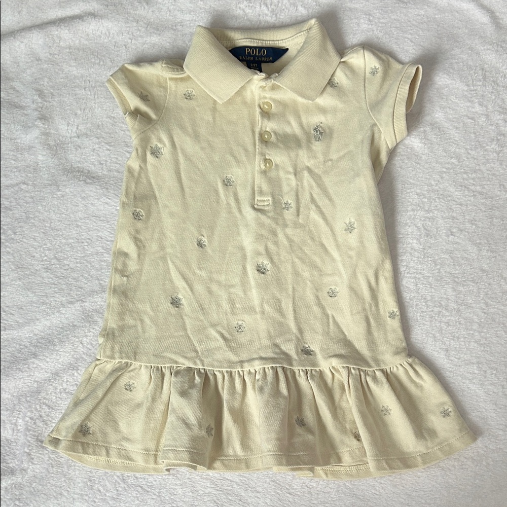 Polo by Ralph Lauren Kids Cream Polo Dress with Snowflake Embroidery